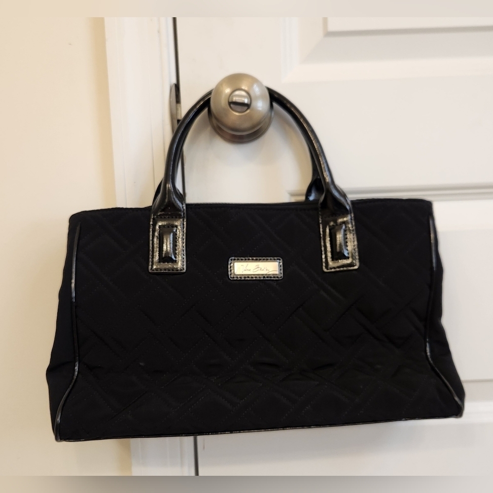 Vera Bradley Triple Compartment‎ Bag Black Purse Quilted #Y